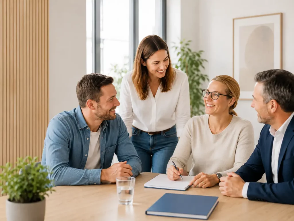 Team sitzt gemeinsam in einem Meetingraum